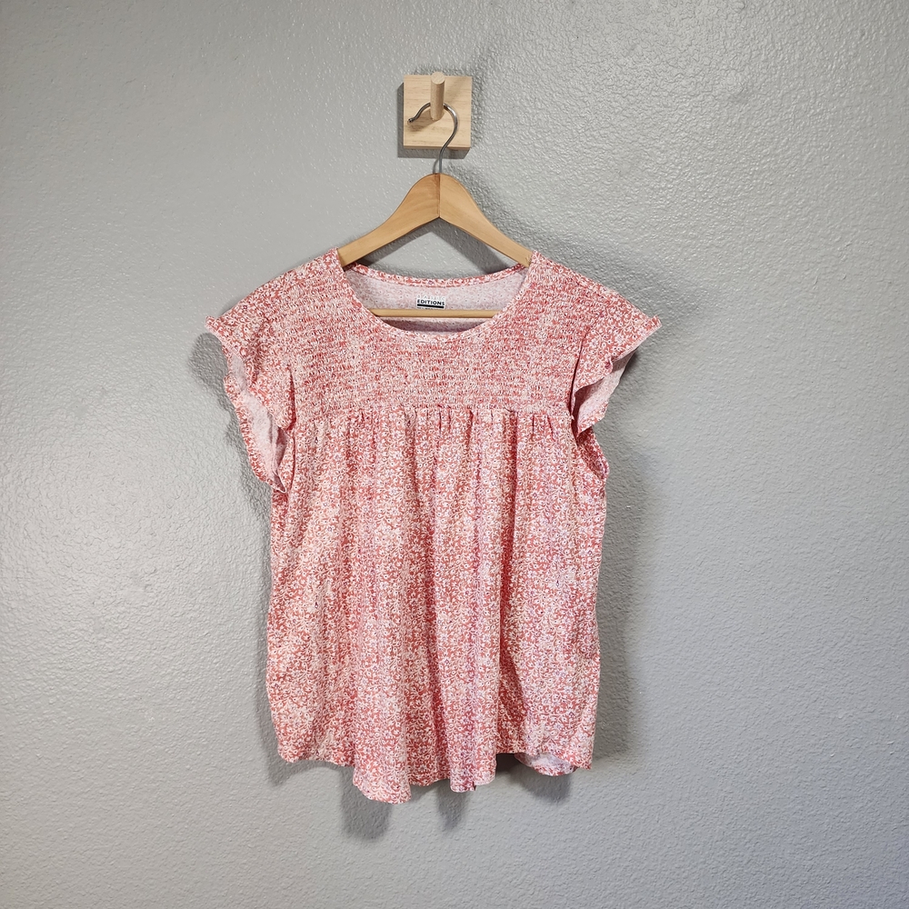 Basic Editions Coral and White Floral Top
